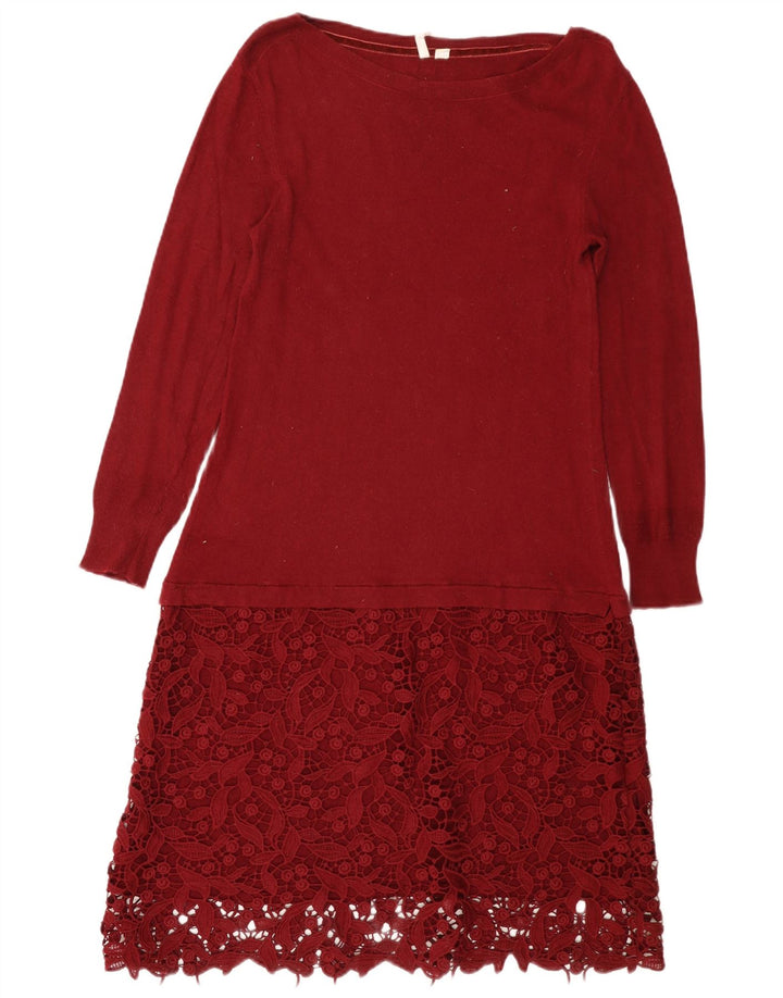 White Stuff Rochie Jumper Femei UK 14 Medium Burgundy Viscose