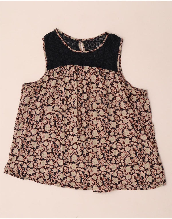 Bluză fără mâneci pentru femei Marks & Spencer UK 22 2XL bumbac floral bej