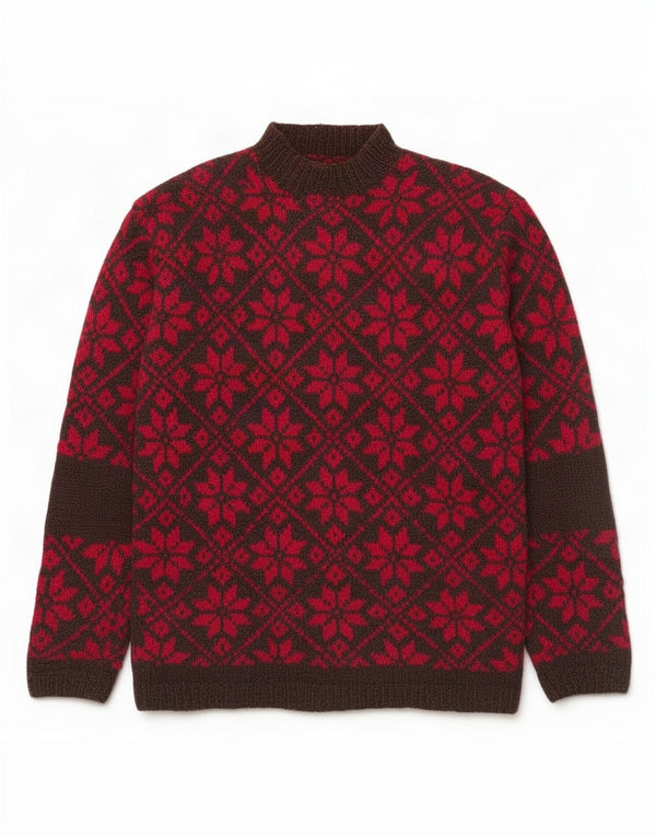 Pulover vintage cu gât țestoasă pentru femei UK 16 Large Red Fair Isle