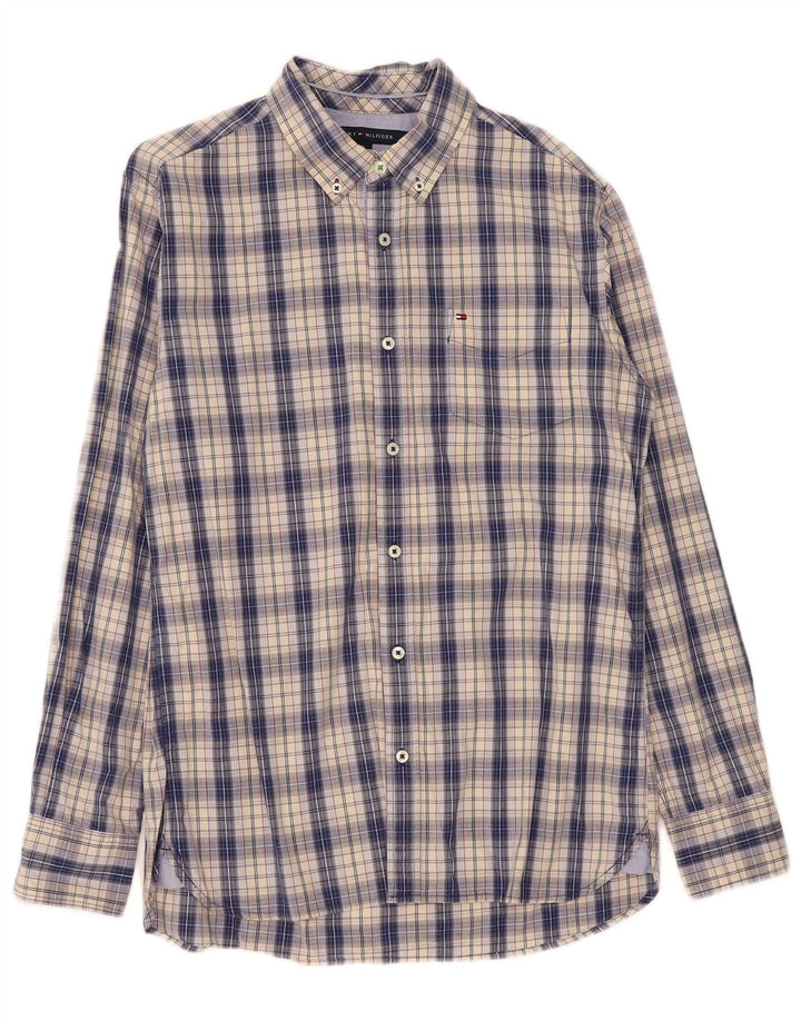 Tommy Hilfiger Mens Custom Fit Shirt Medium Blue Check Cotton