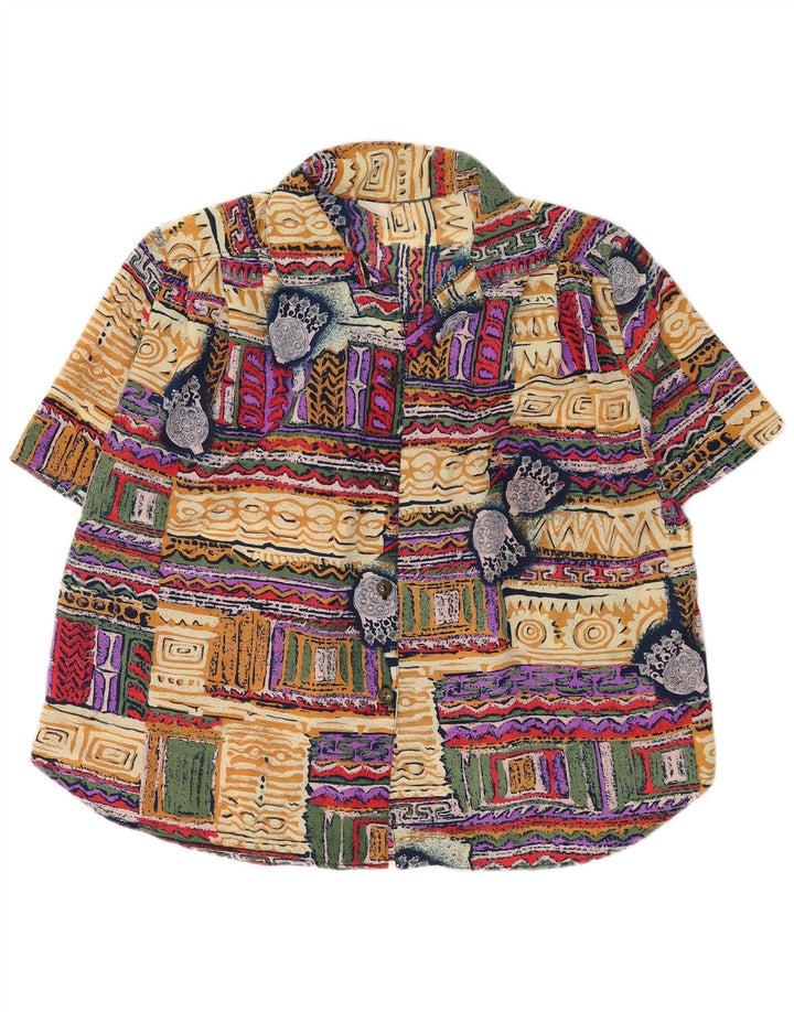 Bluză de cămașă vintage pentru femei cu model abstract, UK 20 2XL, multicoloră