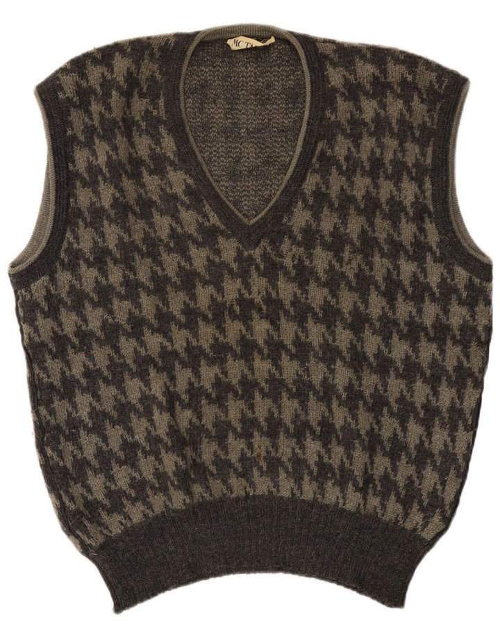 Vintage bărbați Vest Tank Top mare Gri Houndstooth