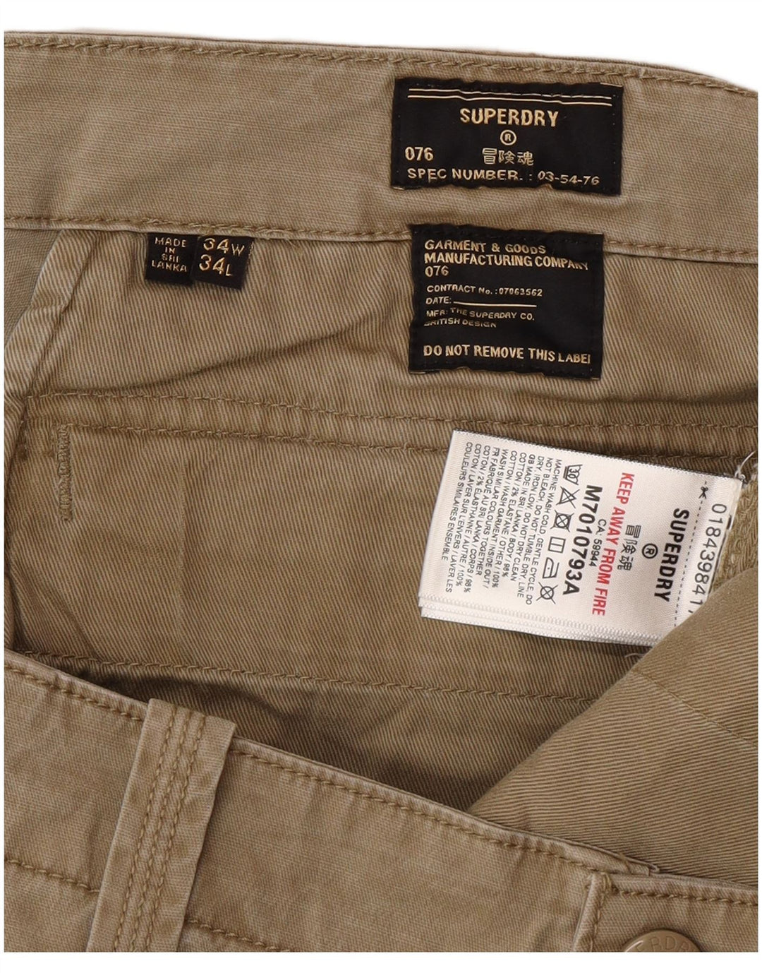 Pantaloni cargo subțiri pentru bărbați Superdry L34 L34 bumbac bej