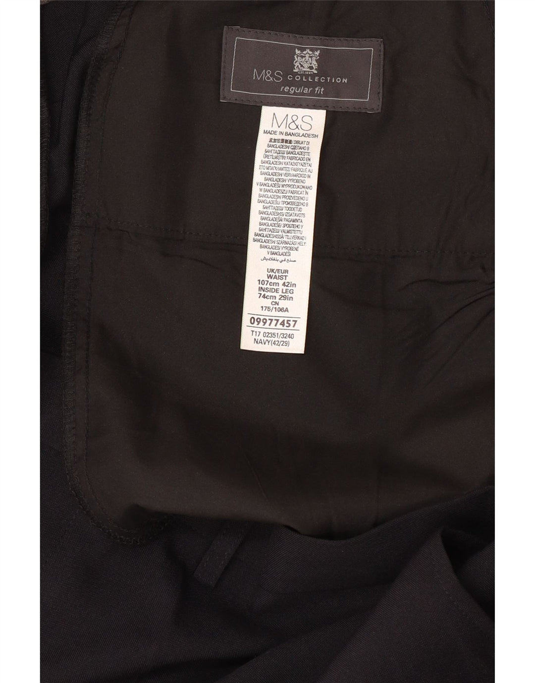 MARKS & SPENCER Pantaloni de costum pentru bărbați cu tăiere obișnuită L42 L29 Poliester bleumarin