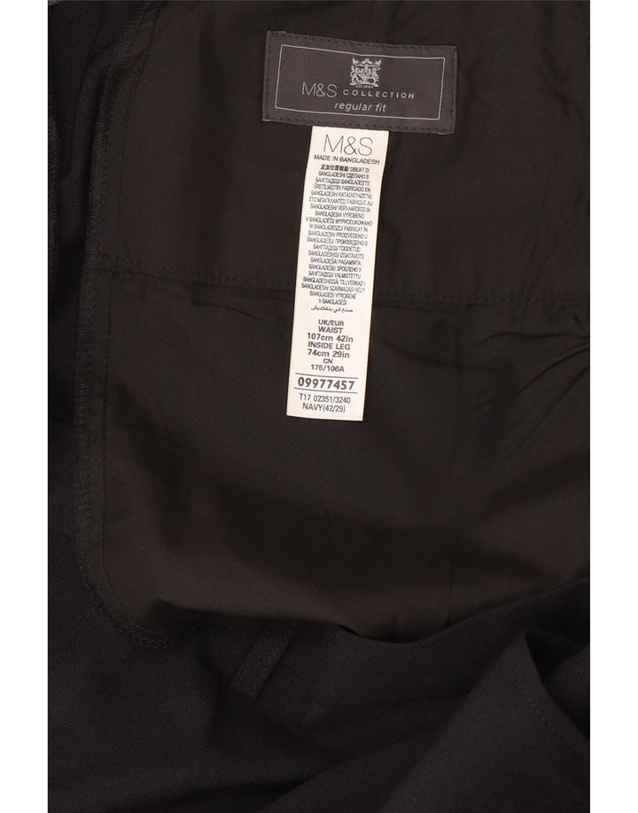 MARKS & SPENCER Pantaloni de costum pentru bărbați cu tăiere obișnuită L42 L29 Poliester bleumarin