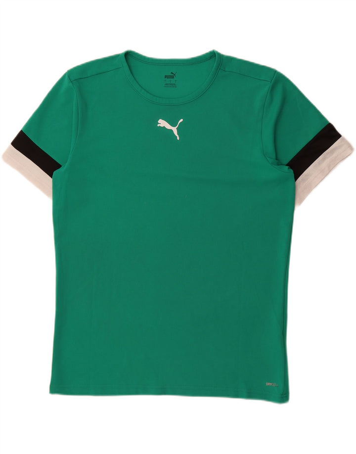 PUMA Mens T-Shirt Top Large Green Colourblock Polyester Vintage Puma and Second-Hand Puma from Messina Hembry 