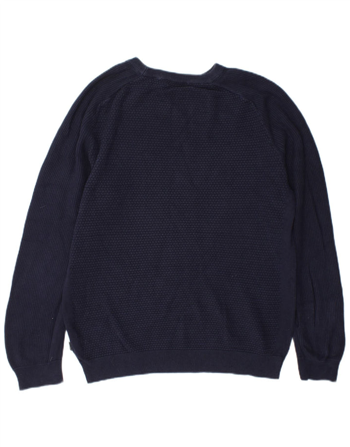 Pulover Jack & Jones pentru bărbați cu gât roșu, bumbac mediu albastru bleumarin