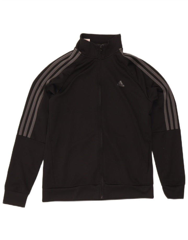 ADIDAS Boys Aeroready Tracksuit Top Jacket 13-14 Years Black Polyester