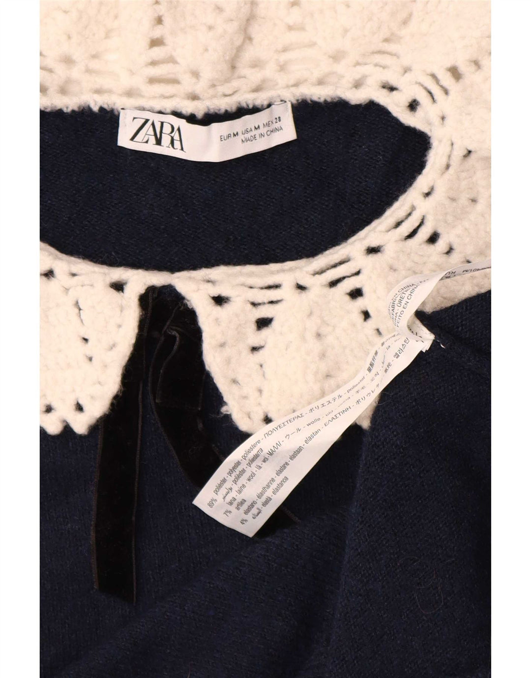 Top Crop tricot pentru femei Zara UK 12 Poliester mediu bleumarin