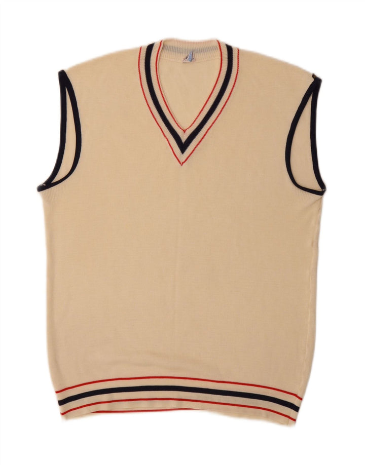 Vintage bărbați Vest Tank Top Mic Bej Acrilic