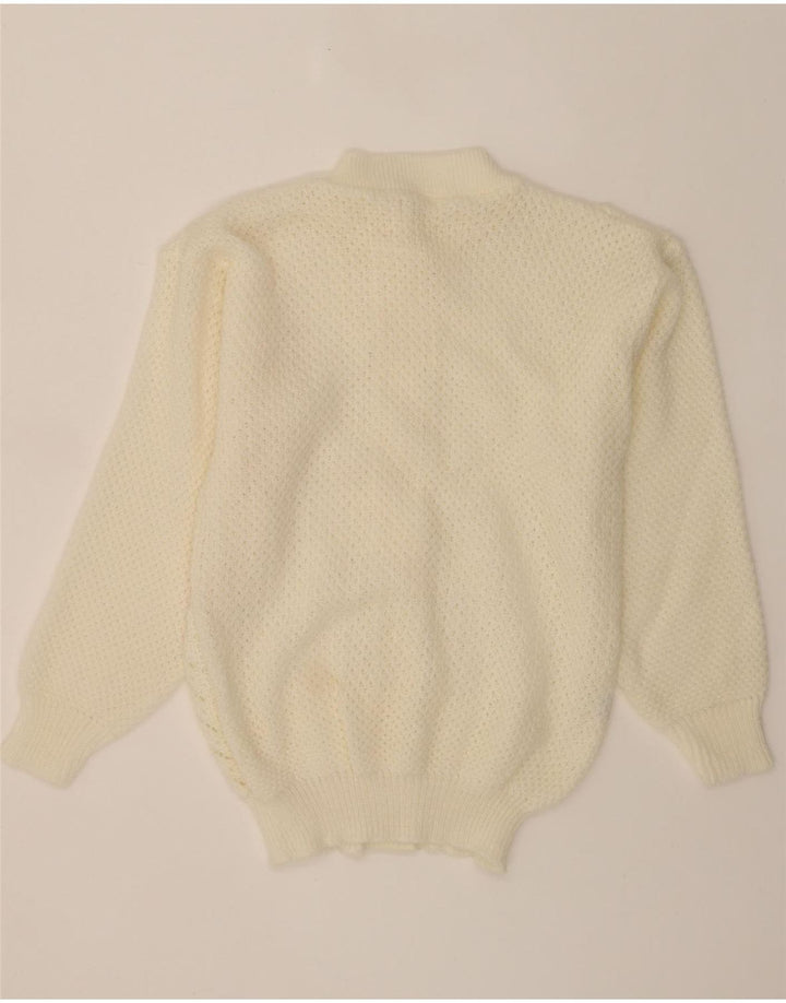VINTAGE Womens Cardigan Sweater UK 14 Medium Off White Acrylic Vintage Vintage and Second-Hand Vintage from Messina Hembry 