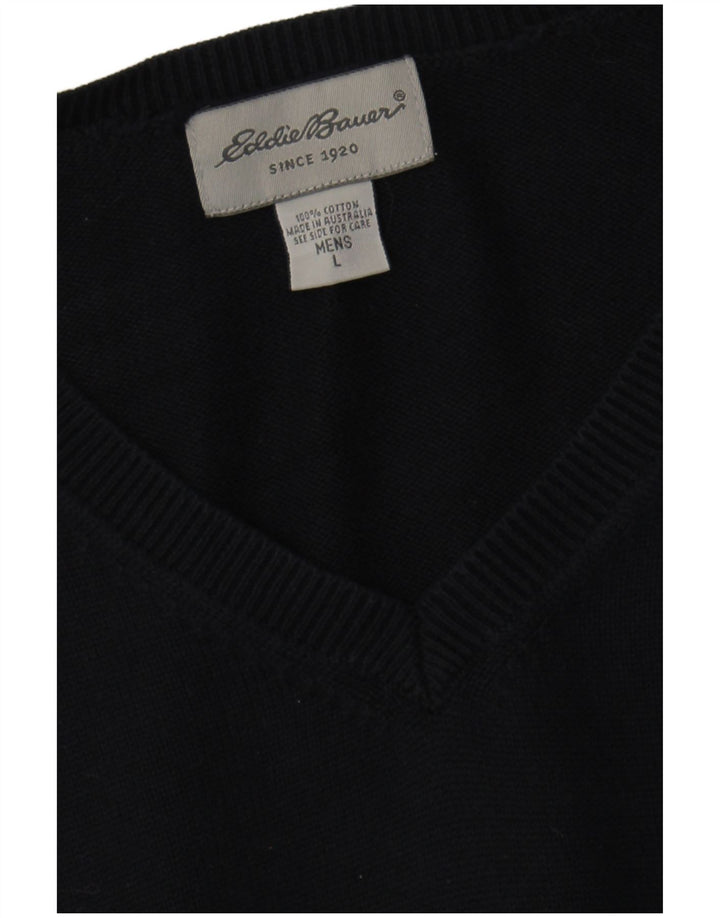 EDDIE BAUER Pulover cu decolteu în V pentru bărbați din bumbac mare, albastru bleumarin