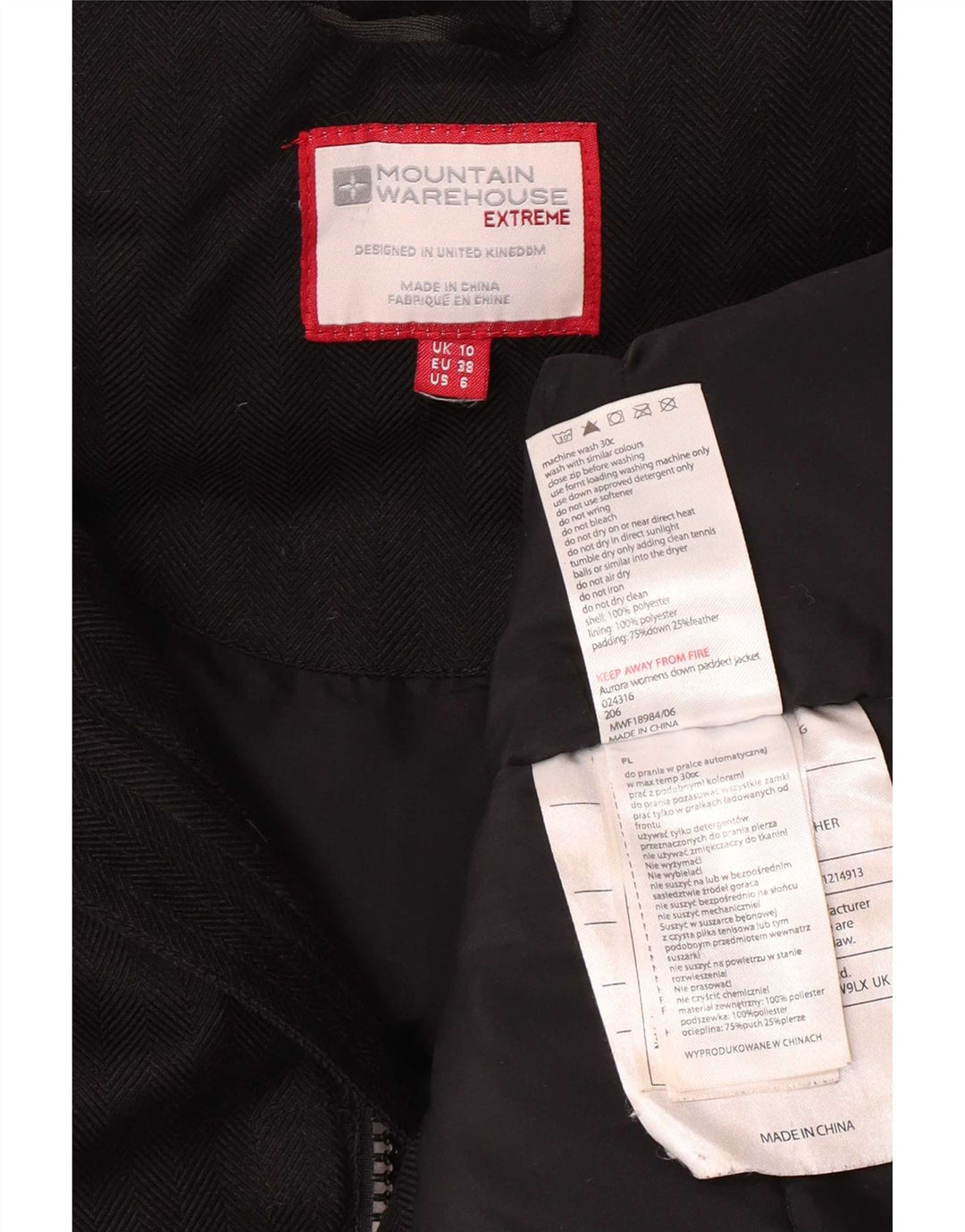 Manton căptușit cu glugă pentru femei Mountain Warehouse UK 10 Poliester negru mic