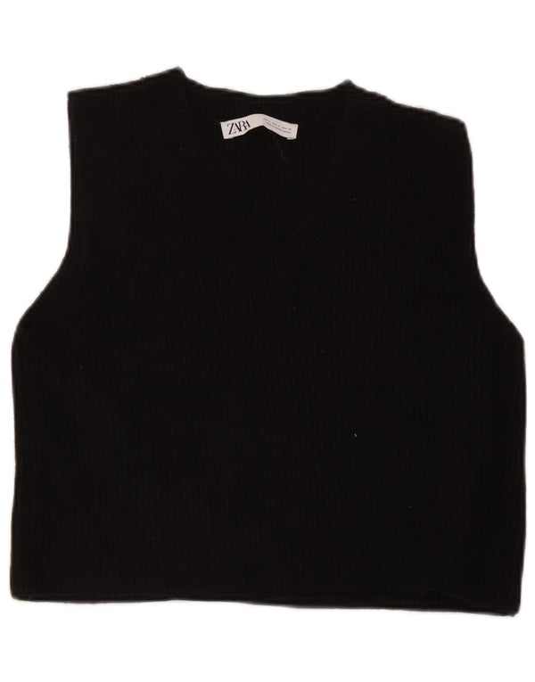 Zara femei Crop Vest Tank Top UK 10 Mic Negru