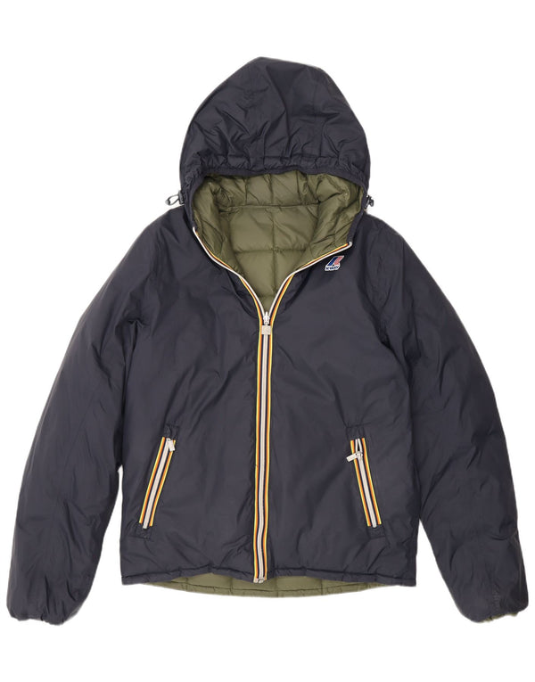 Jachetă căptușită reversibilă cu glugă K-Way pentru femei UK 14 Medium Bleumarin