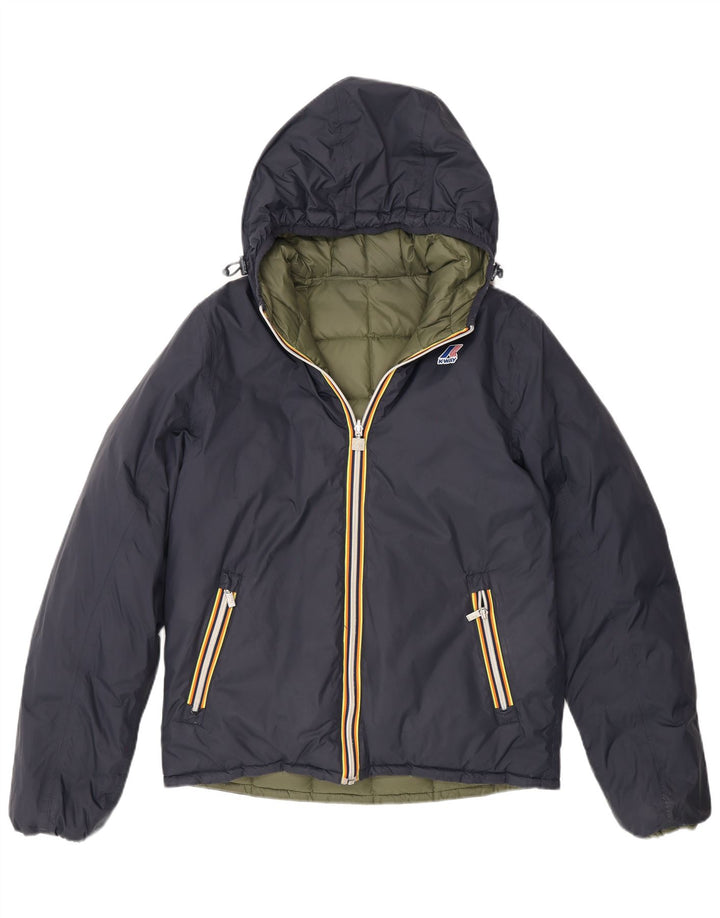 Jachetă căptușită reversibilă cu glugă K-Way pentru femei UK 14 Medium Bleumarin