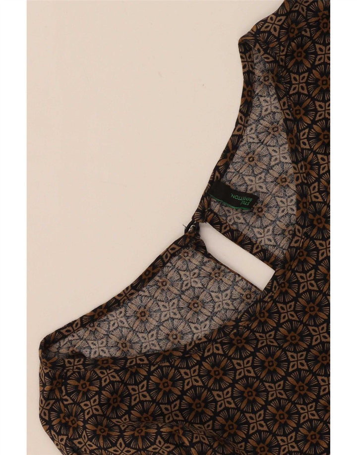 Beneton Womens Abstract Pattern Bluse Top UK 14 Large Brown Geometric