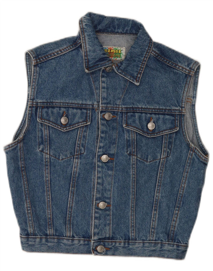 Gilet de denim crop vintage pentru femei UK 8 mic, albastru, bumbac