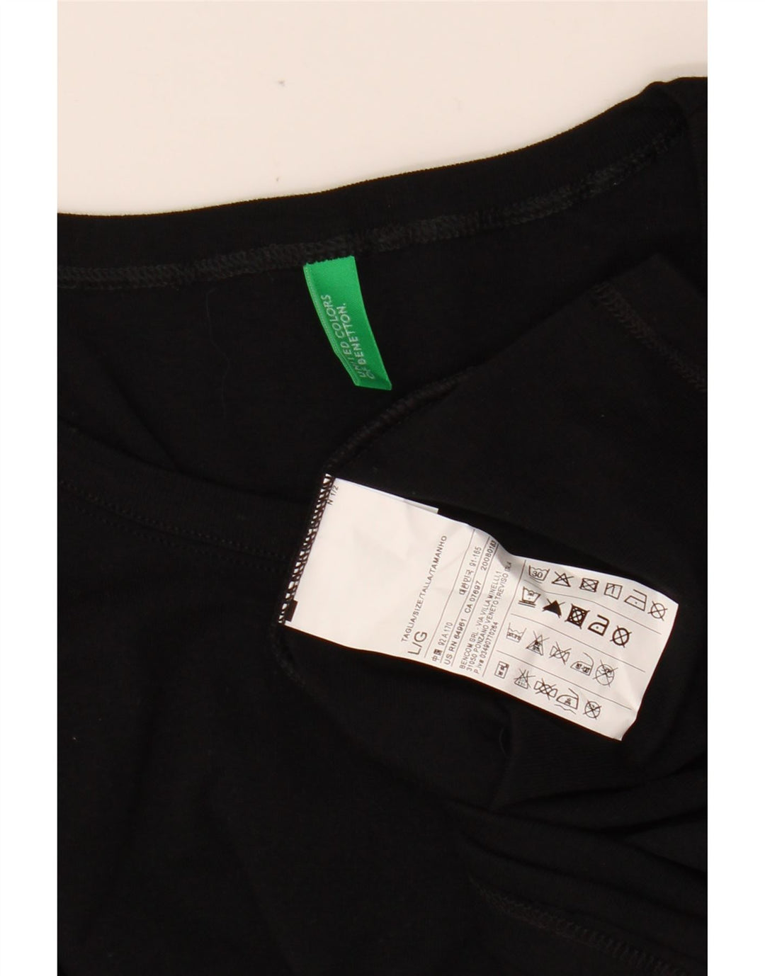 BENETTON Top pentru femei cu mânecă lungă UK 14 mare, negru, bumbac