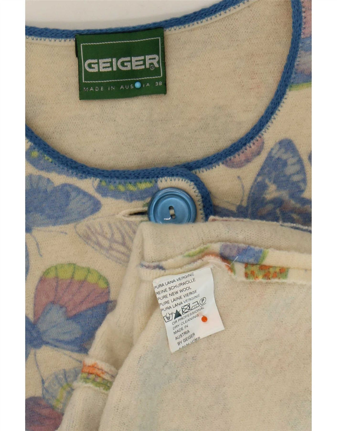 Geiger Jachetă pentru femei din tricot cu 5 nasturi EU 38 Fluture alb mediu mediu