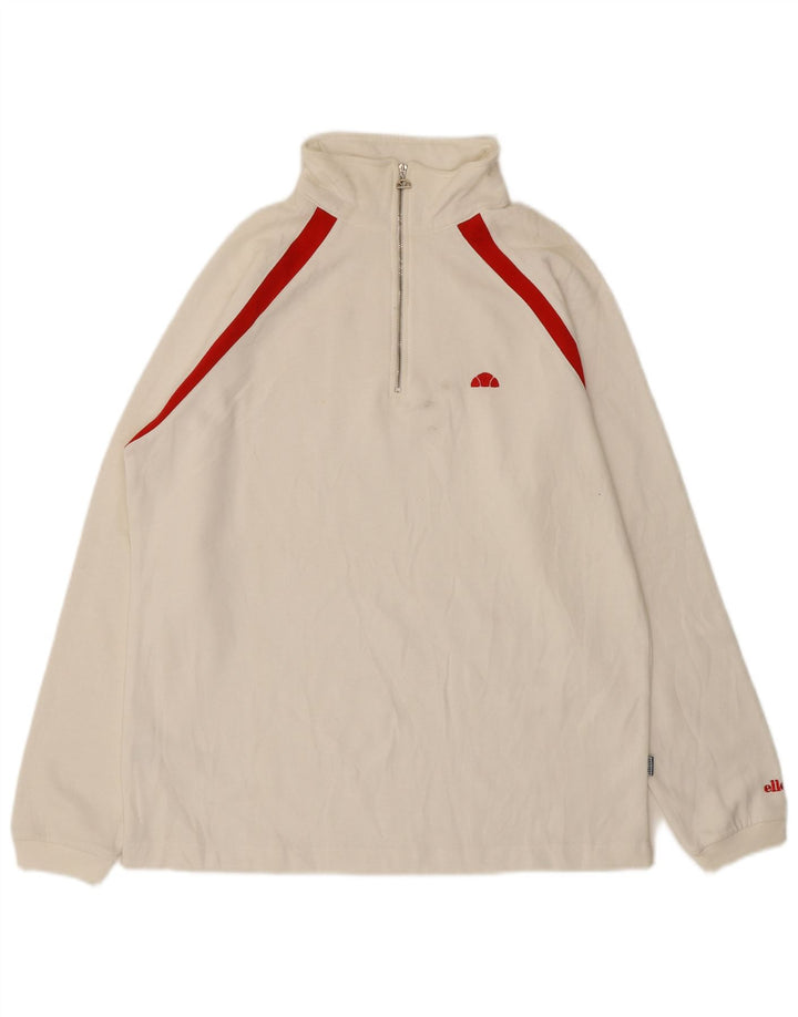 ELLESSE Mens Zip Neck Sweatshirt Jumper Large White Cotton