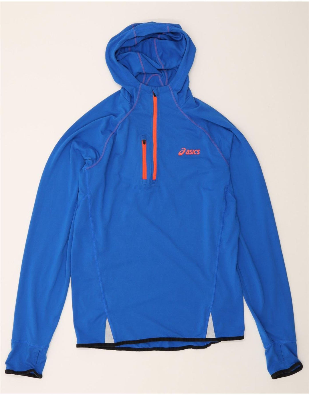 Top Asics pentru bărbați, cu glugă, cu fermoar, cu mânecă lungă, poliester albastru mediu