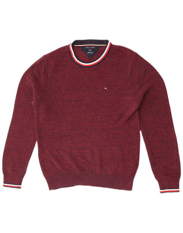 Pulover Tommy Hilfiger pentru bărbați, cu gât roșu, mijlociu, burgundă