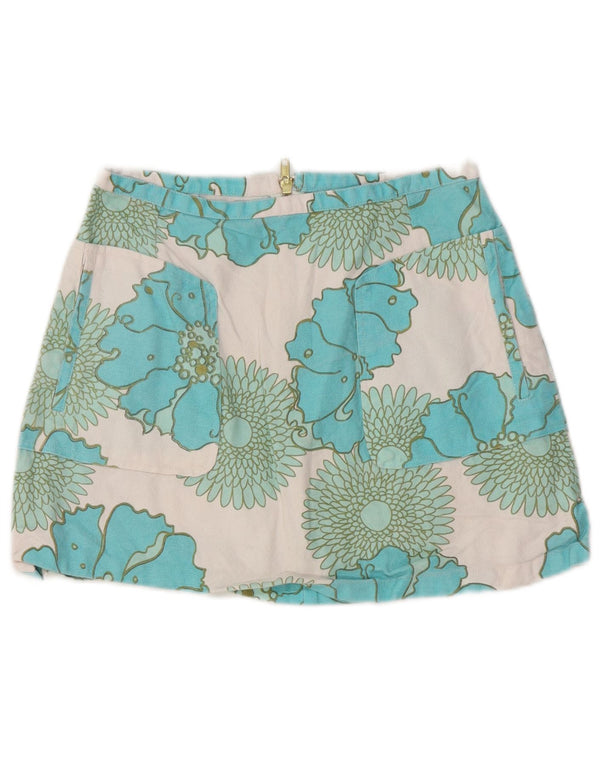 Fusta mini Topshop pentru femei UK 10 Small W25 Blue Floral Bumbac