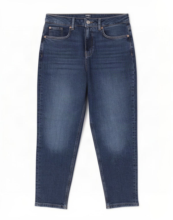 Marks & Spencer Blugi pentru femeie Mom Cropped UK 12 Medium W30 L25 Blue Bumbac