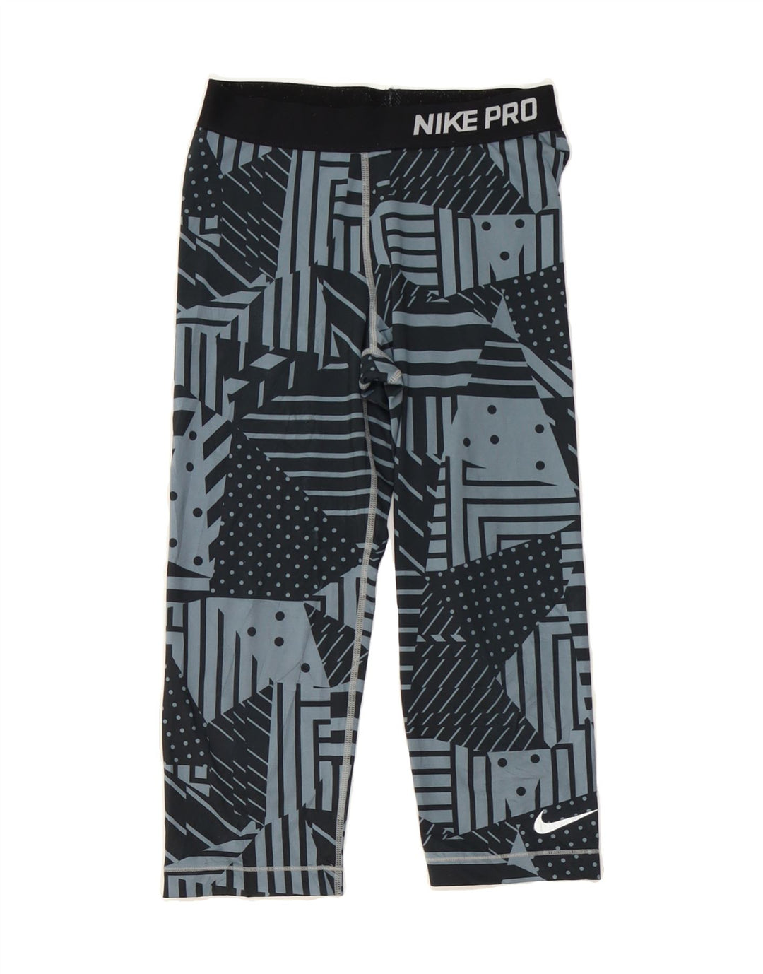 NIKE Womens Capri Leggings UK 10 Small  Navy Blue Geometric Vintage Nike and Second-Hand Nike from Messina Hembry 