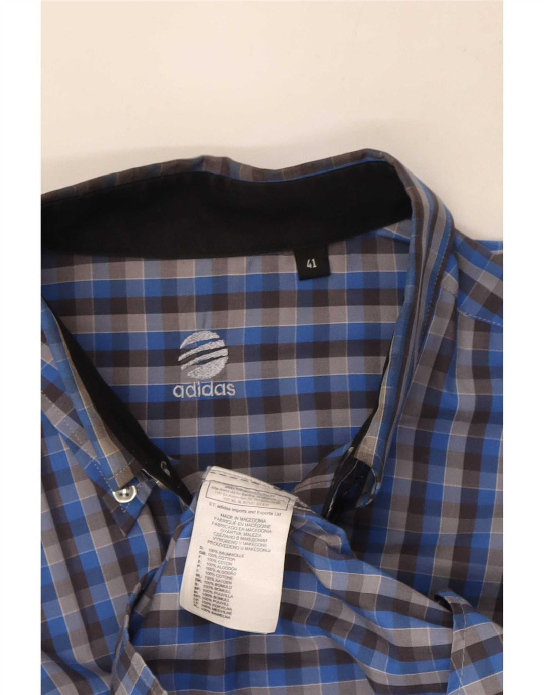 Cămașă pentru bărbați Adidas Mărimea 41, bumbac cu check albastru mediu