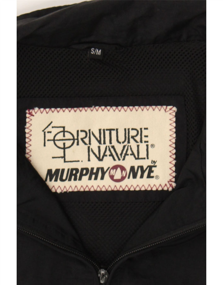 MURPHY & NYE Mens Graphic Rain Jacket UK 38 Medium Black Colourblock Nylon Vintage Murphy & Nye and Second-Hand Murphy & Nye from Messina Hembry 