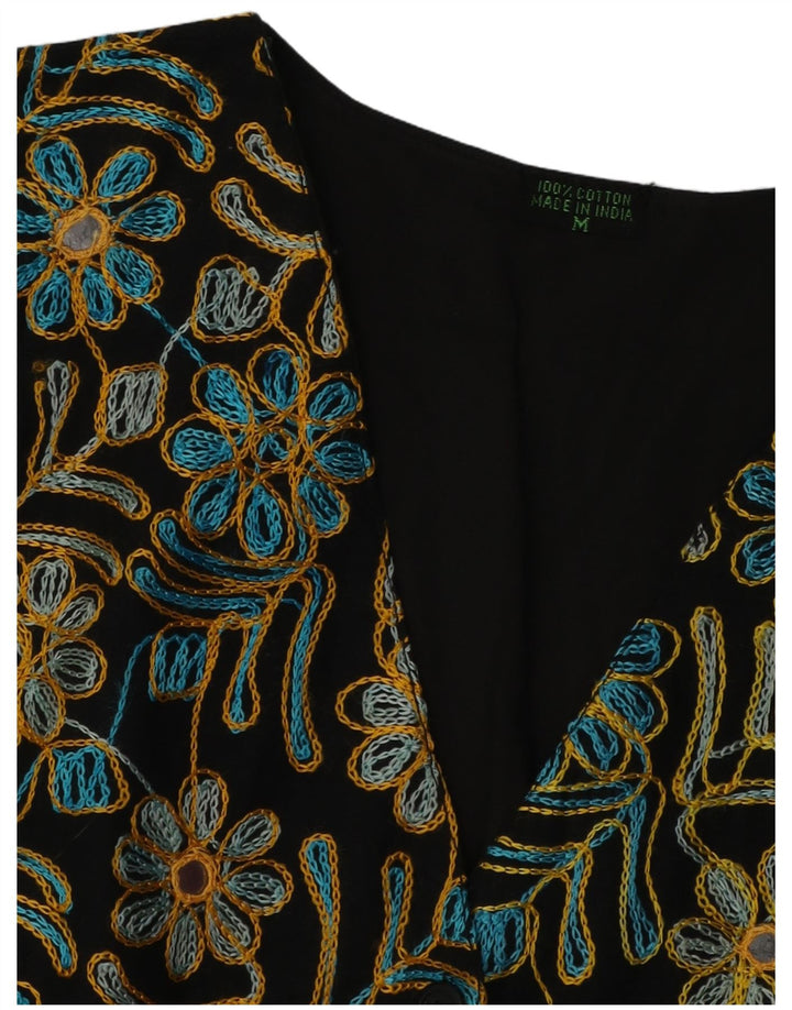 Vestă VINTAGE pentru femei UK 14 Medium Black Floral Bumbac