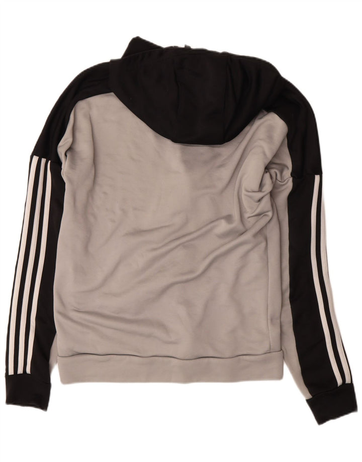 ADIDAS Womens Zip Hoodie Sweater UK 14 Medium Grey Colourblock Polyester