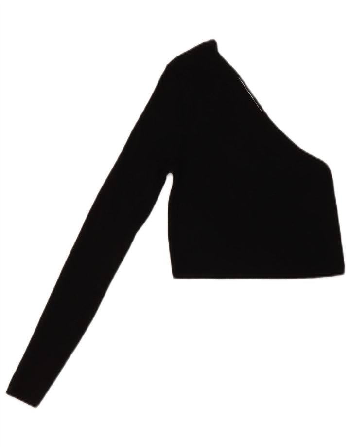 Top Crop pentru un umăr pentru femei Zara UK 8 Small Black Viscose