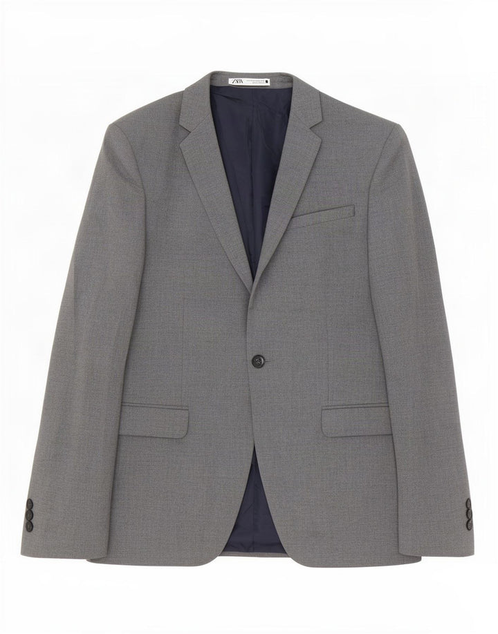 Blazer pentru bărbați Zara cu 1 nasture EU 44 XS Poliester gri