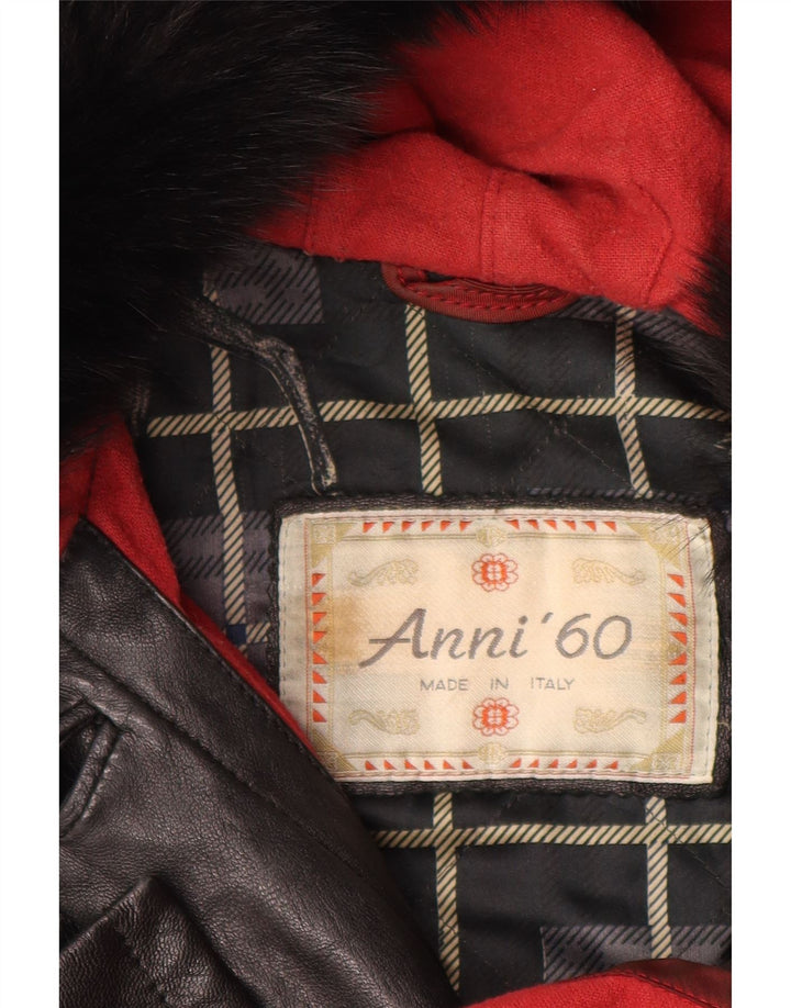 VINTAGE Palton supradimensionat din piele cu glugă pentru femei IT 42 Piele neagră medie