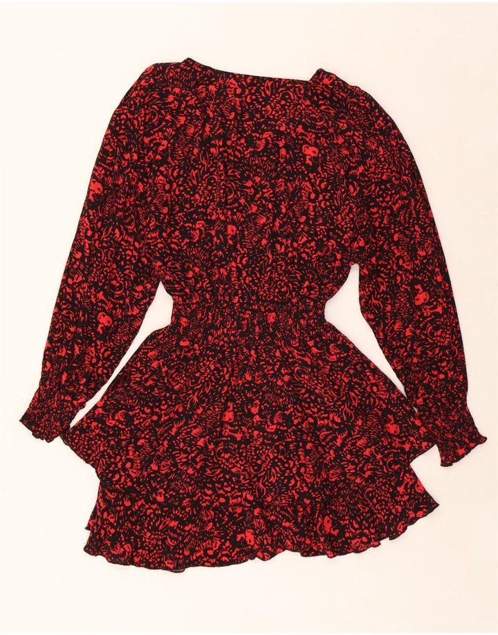 ZARA Womens Abstract Pattern Long Sleeve Tiered Dress UK 10 Small Red