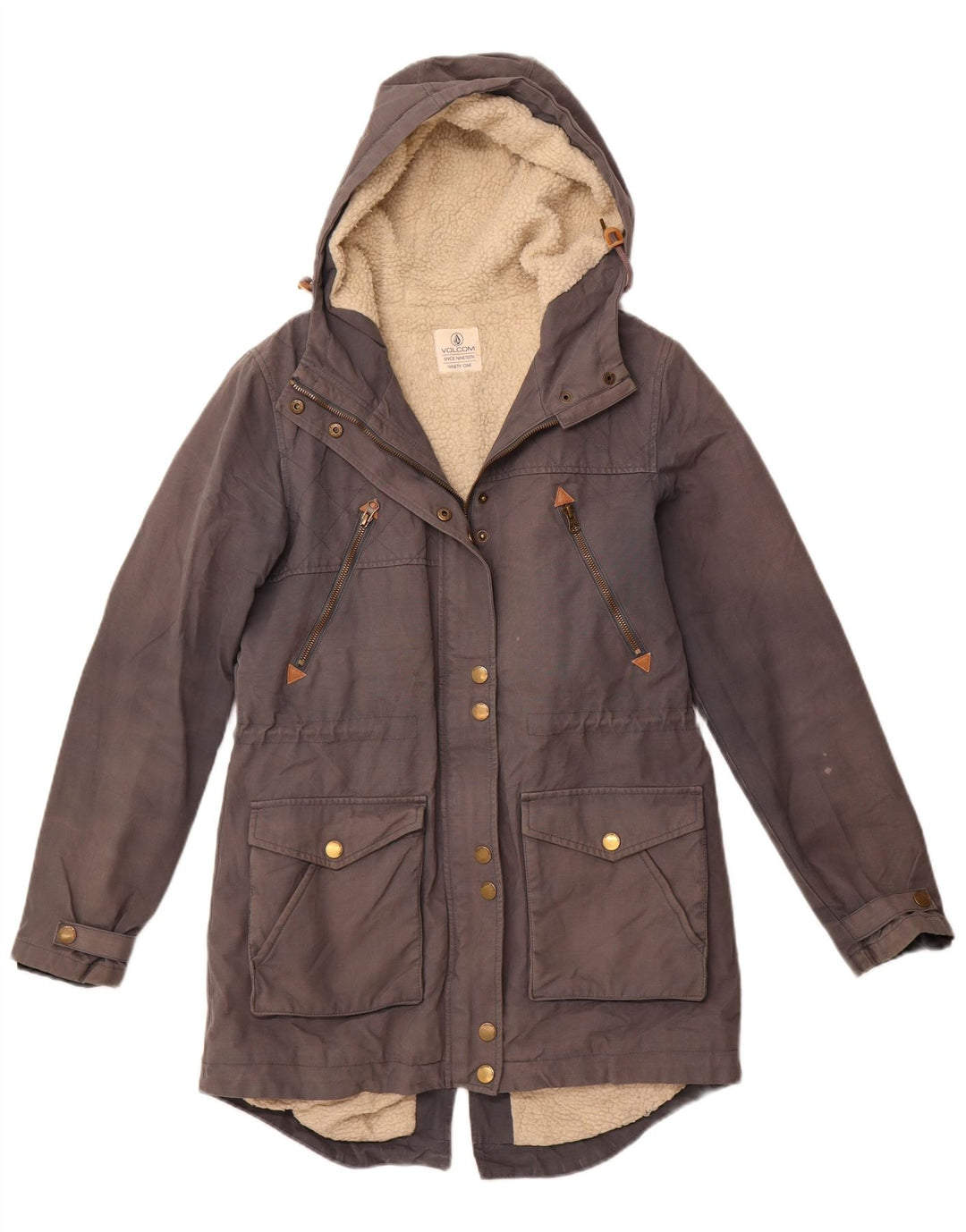 Jachetă parka Sherpa cu glugă pentru femei VOLCOM US 10 mare bumbac gri