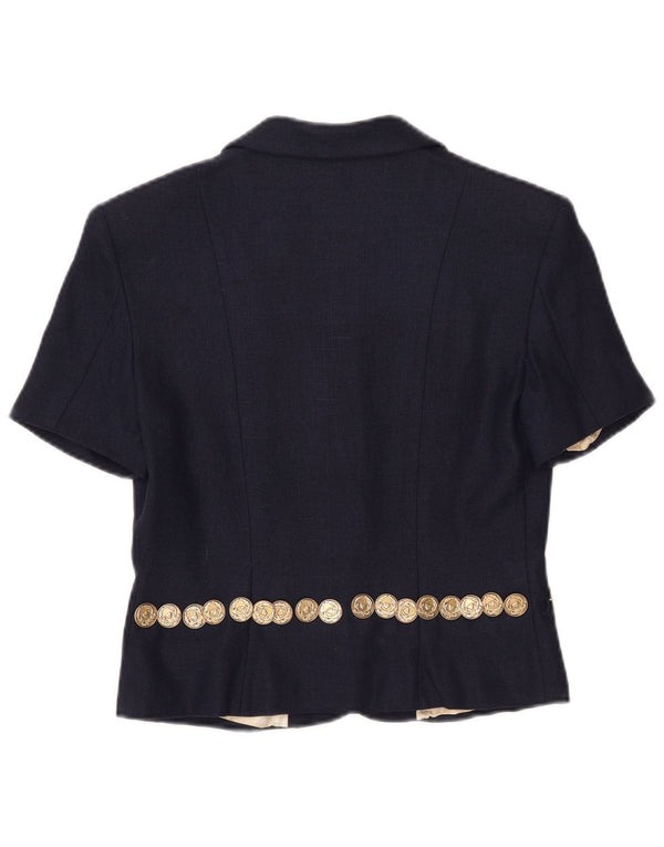 Jachetă pentru femei Moschino, cu 3 nasturi, cu mânecă scurtă, UK 14, mare, bleumarin