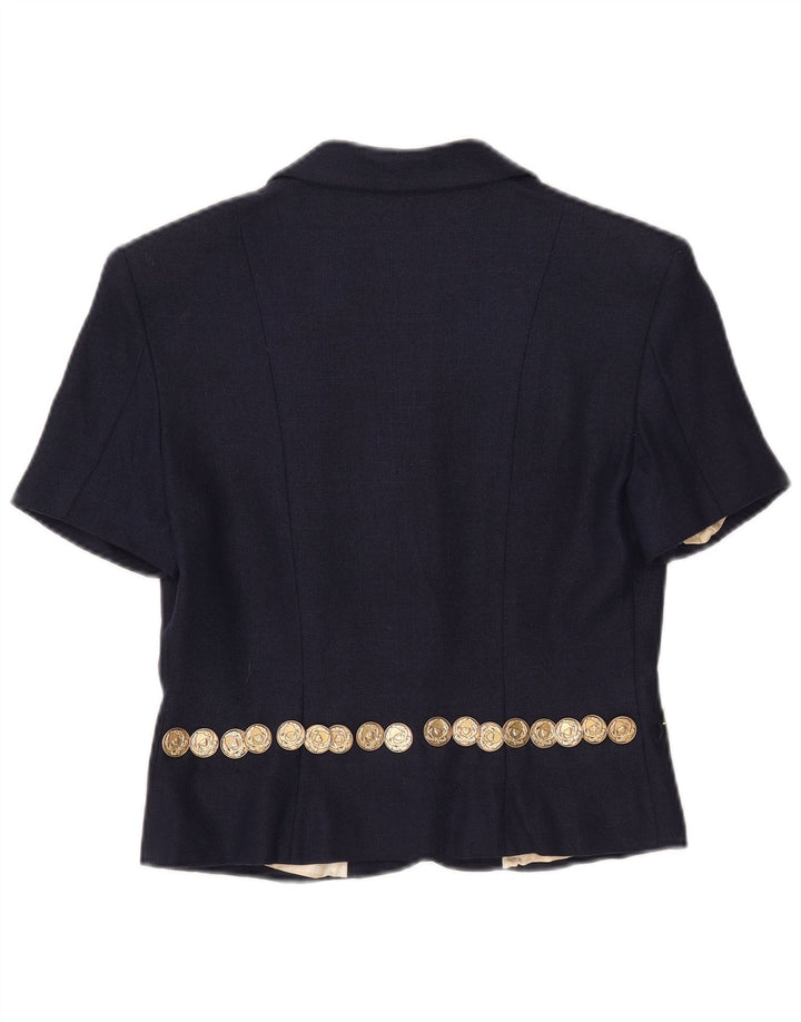 Jachetă pentru femei Moschino, cu 3 nasturi, cu mânecă scurtă, UK 14, mare, bleumarin