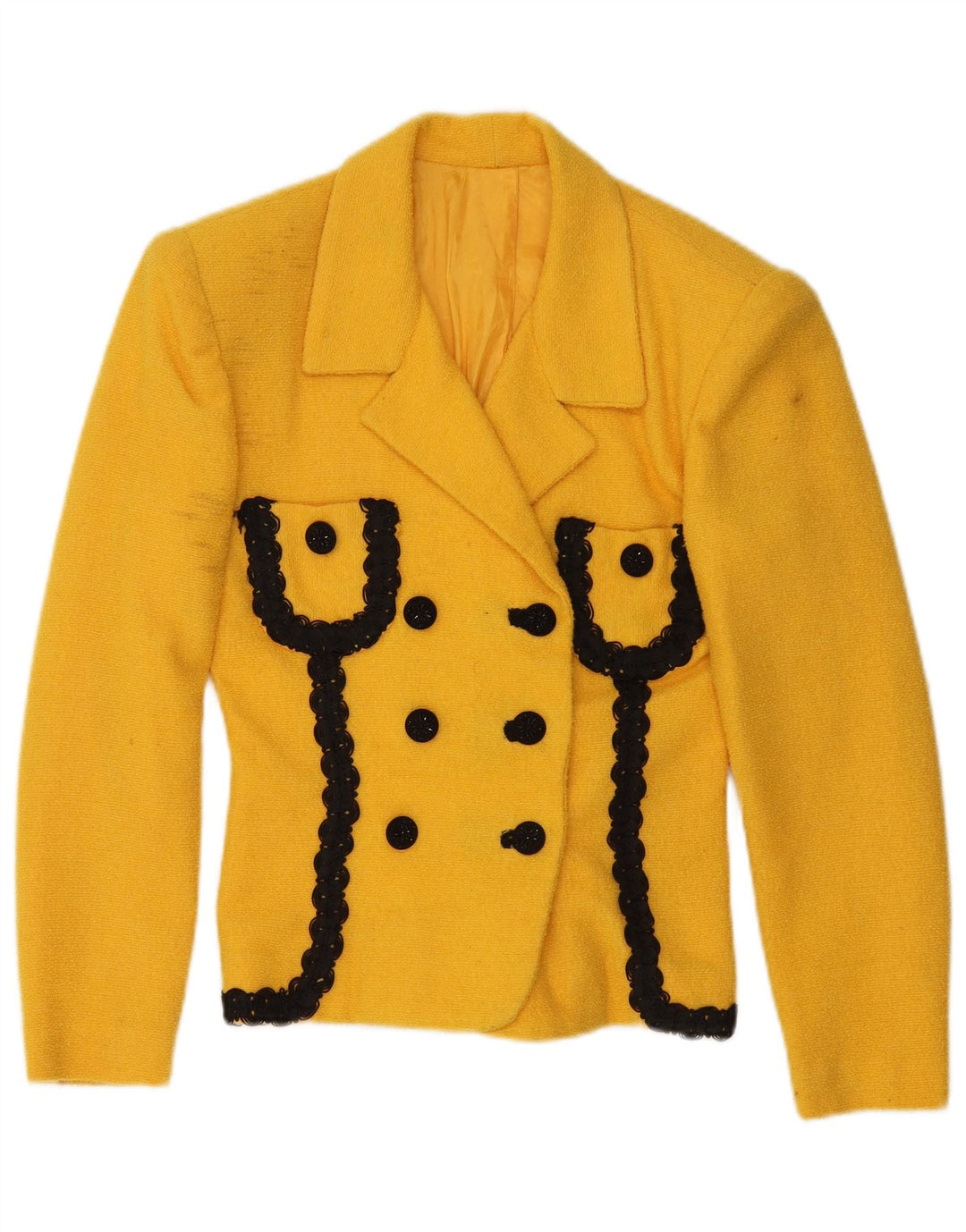 VINTAGE Womens Double Breasted Blazer Jacket UK 8 Small Yellow