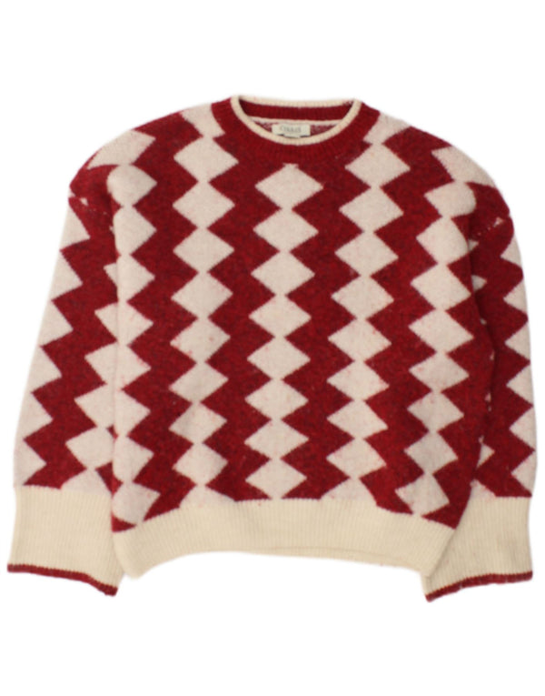 Oasis Pulover supradimensionat pentru femei cu decolteu triplu UK 10 Small Red Geometric