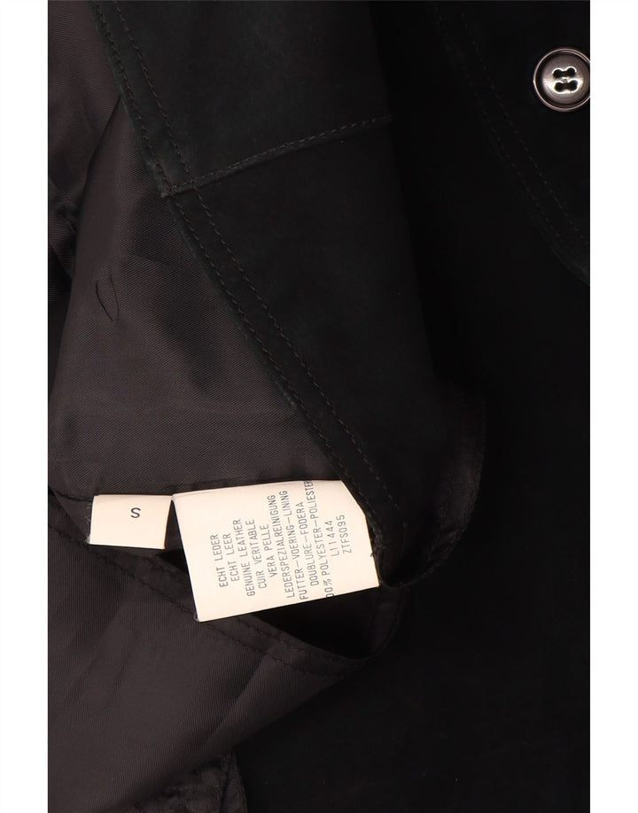 Vestă de damă vintage din piele intoarsa UK 10 Mic din piele neagra