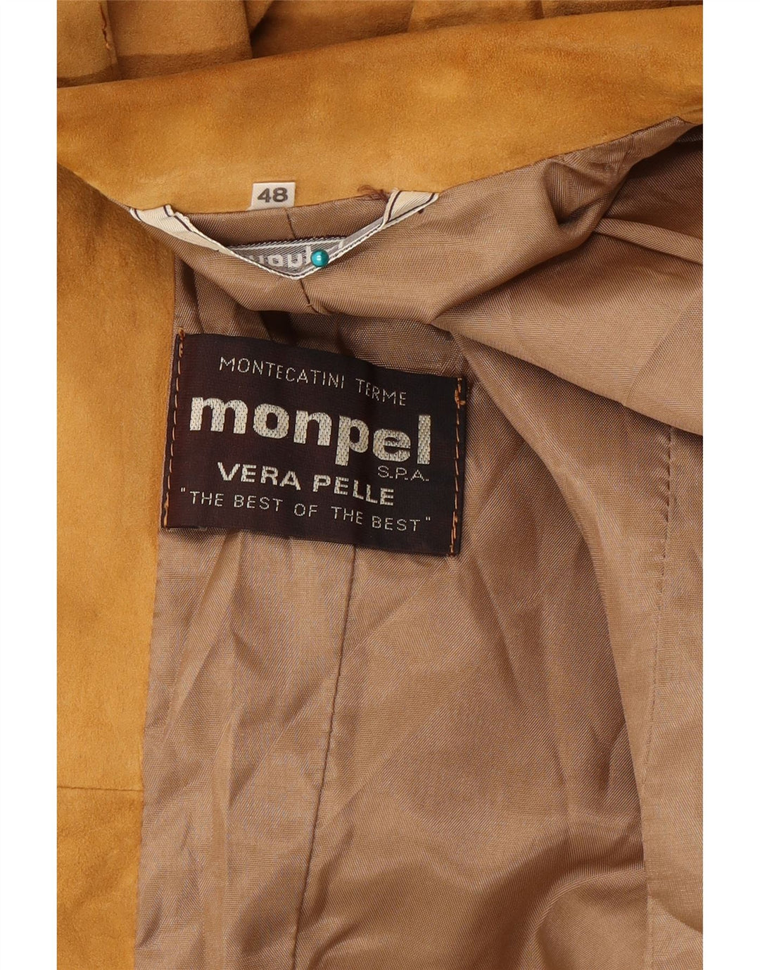 Jachetă Monpel pentru femei din piele intoarsa cu 2 nasturi IT 48 XL din piele bej
