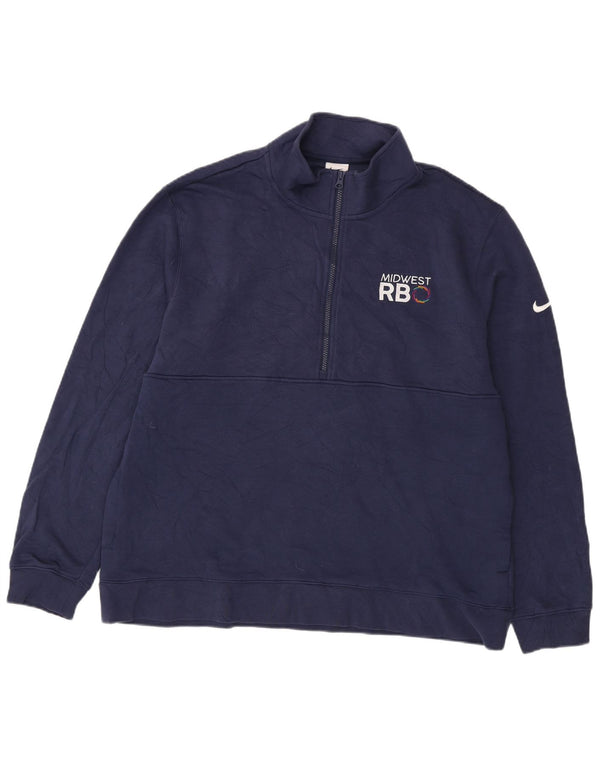 Pulover Nike pentru bărbați, cu grafic, cu fermoar și gât, bumbac bleumarin 2XL