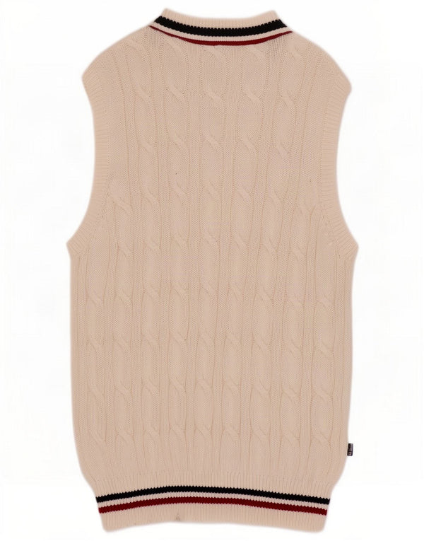 Daniel Hechter Mens Vest Tank Top XL Off White Striped Bumbac