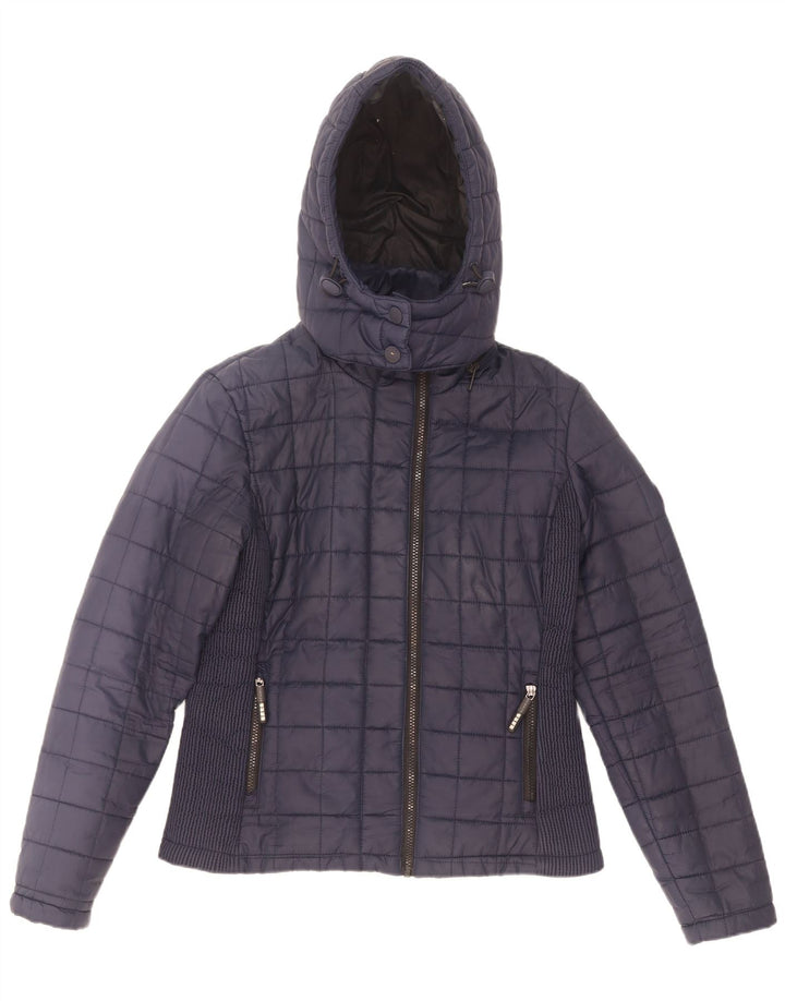 Jachetă căptușită cu glugă Superdry pentru femei UK 12 Medium Bleumarin Poliester