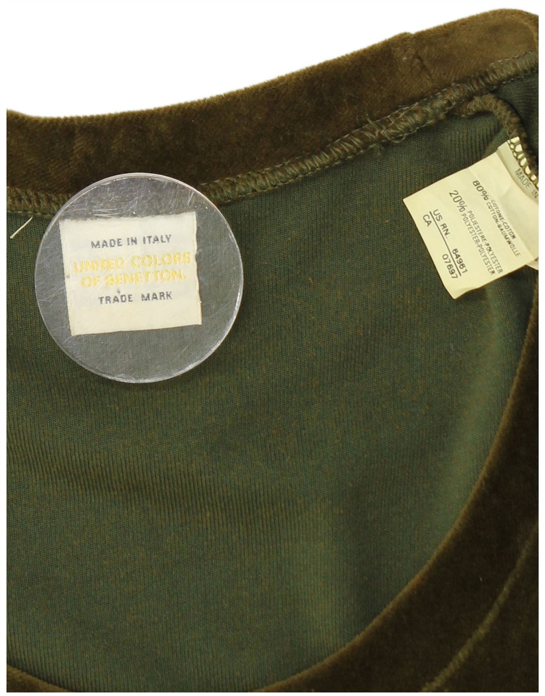 BENETTON rochie bodycon din catifea cu maneca lunga pentru femei UK 8, bumbac verde mic