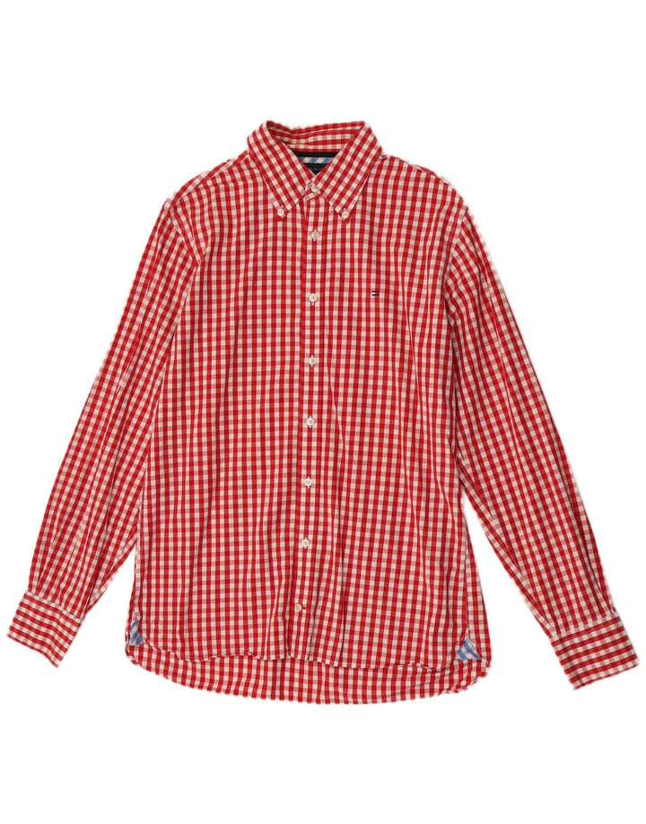 Cămașă pentru bărbați Tommy Hilfiger, bumbac cu carouri roșii medii
